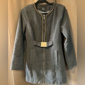 Made in Italy ladies gray jacket metal clasp, zipper. and trim size small trendy